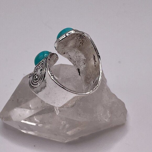 Boho Faux Turquoise Scroll Adjustable Spoon Ring #1312 - Picture 6 of 14